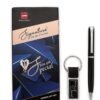Cello Signature Professional Gift Set | Blue Ink | 1 Ball Pen + 1 Metal Keychain | Black and Silver Finish | Premium Metal Pens for Office | Stylish Gifts for Men & Women | Corporate Gifting