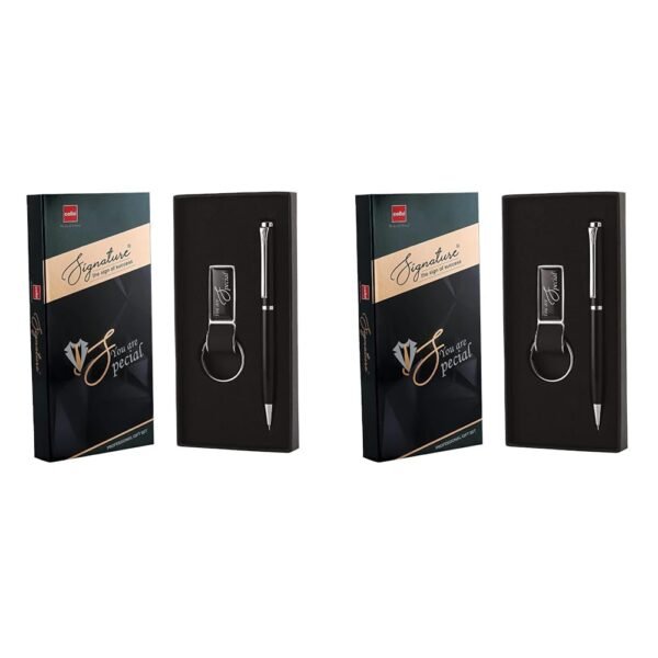 Cello Signature Professional Gift Set | Blue Ink | 1 Ball Pen + 1 Metal Keychain | Black and Silver Finish | Premium Metal Pens for Office | Stylish Gifts for Men & Women | Corporate Gifting - Image 4