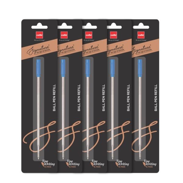 Cello Signature Series 0.7mm Ball Pen Refill | Smooth Ink Flow System | Fits All Signature Series Ball Pens | Blue Ink, Pack of 5