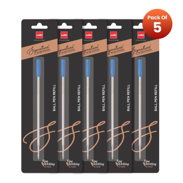 Cello Signature Series 0.7mm Ball Pen Refill | Smooth Ink Flow System | Fits All Signature Series Ball Pens | Blue Ink, Pack of 5 - Image 2