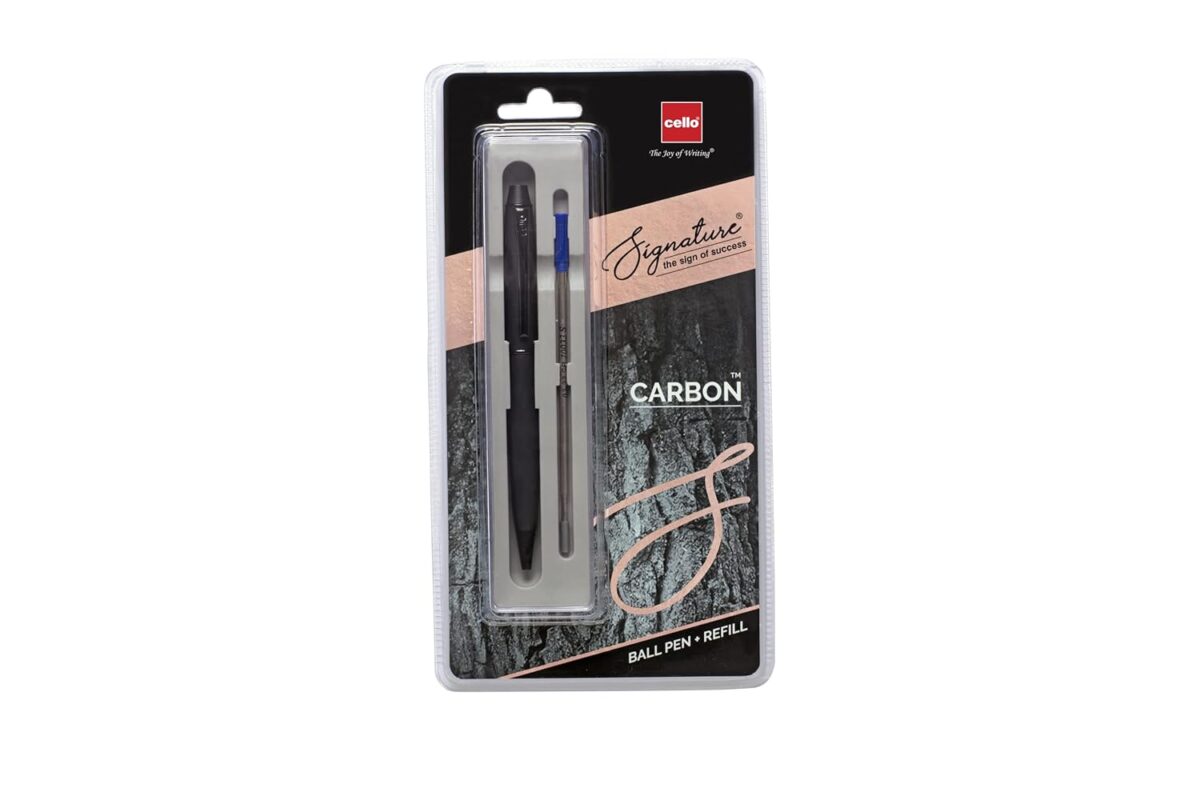 Cello Signature Series Carbon Roller Pen with Roller Pen Refill Combo | Ideal For Corporate and Festive Gifting | Blue Ink, Pack of 1