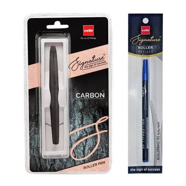 Cello Signature Series Carbon Roller Pen with Roller Pen Refill Combo | Ideal For Corporate & Festive Gifting | Blue Ink, Pack of 1 - Image 4