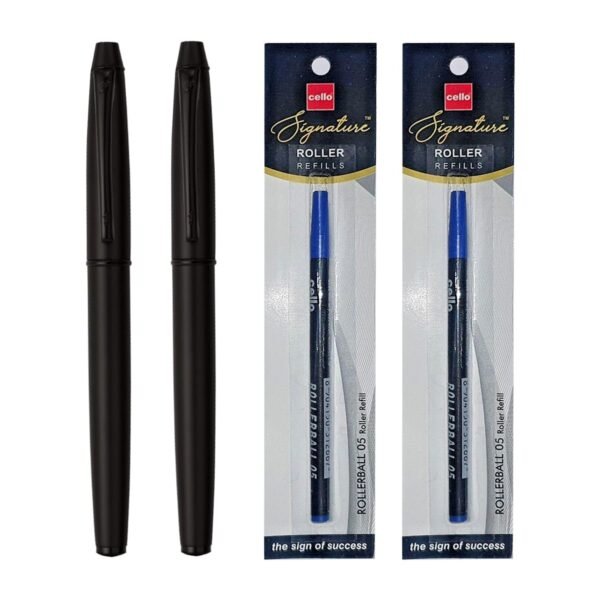 Cello Signature Series Carbon Roller Pen with Roller Pen Refill Combo | Ideal For Corporate & Festive Gifting | Blue Ink, Pack of 2 - Image 4