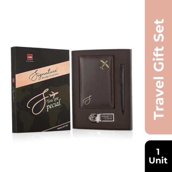 Cello Signature Travel Gift Set | Blue Ink | 1 Ball Pen + 1 Metal Keychain + 1 Classy Passport Holder | Matte Finish Pen | Premium Pens | Stylish Gifts for Men & Women | Corporate Gifting - Image 2