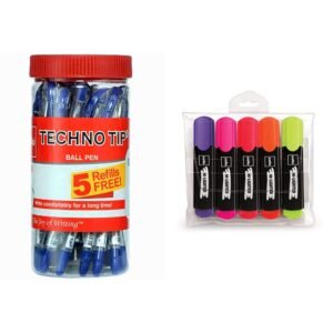 Alternative view of Cello Technotip Ball Pen Jar(Pack Of 20 Pens In Blue Ink With 5 Free Blue Refills)| Lightweight Ba Hi-Lighter(Pack Of 5, Vivid Colors - Yellow, Pink, Peach, Orange And Purple)| Easily Applica