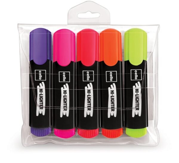 Cello Technotip Ball Pen Jar(Pack Of 20 Pens In Blue Ink With 5 Free Blue Refills)| Lightweight Ba Hi-Lighter(Pack Of 5, Vivid Colors - Yellow, Pink, Peach, Orange And Purple)| Easily Applica - Image 5