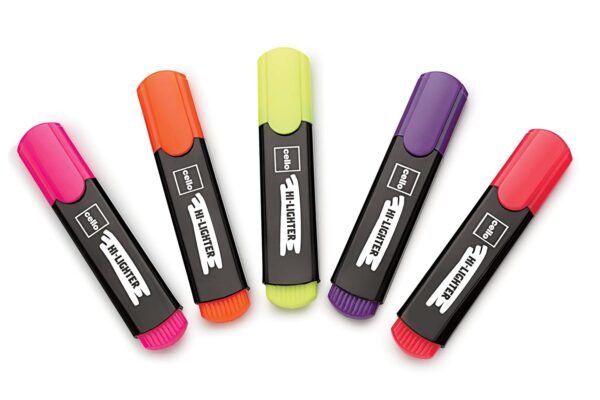 Cello Technotip Ball Pen Jar(Pack Of 20 Pens In Blue Ink With 5 Free Blue Refills)| Lightweight Ba Hi-Lighter(Pack Of 5, Vivid Colors - Yellow, Pink, Peach, Orange And Purple)| Easily Applica - Image 7