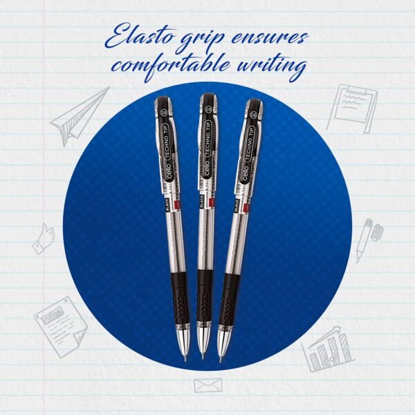 Cello Technotip Ball Pen Set (Pack of 10 pens - Black) | Lightweight ball pens for pressure free & fine writing | Exam pens with grip - Image 4