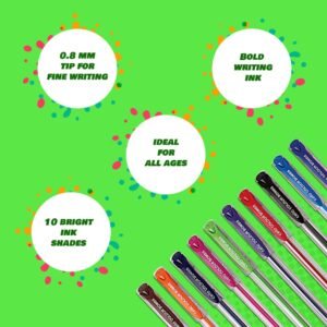 Cello Technotip Ball Pen Set, Red, Set of 10 Colour Bombs coloured ink Gel pens - Pack of 10