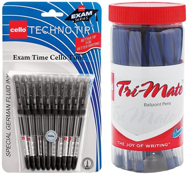 Cello Trimate Ball Pen Set - Pack of 25 (Blue) Technotip Ball Pen Set (Pack of 10 pens - Black)