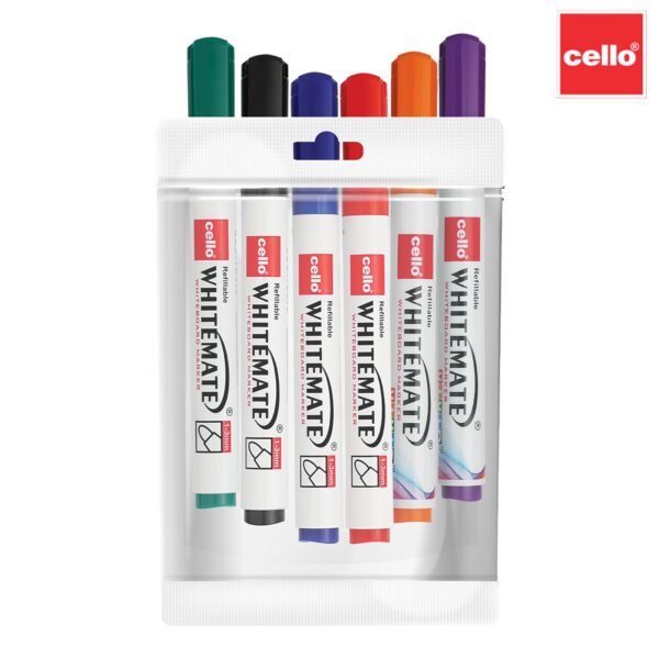 Cello Whitemate Whiteboard BoldMarkers | Set of 6 | Assorted Ink Colours | Whiteboard Marker with Easily Erasable Ink | Refillable Whiteboard Markers Markers - Image 2