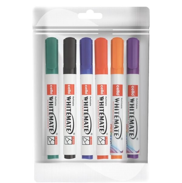 Cello Whitemate Whiteboard BoldMarkers | Set of 6 | Assorted Ink Colours | Whiteboard Marker with Easily Erasable Ink | Refillable Whiteboard Markers Markers - Image 6