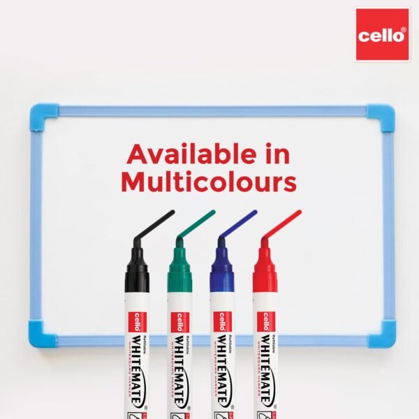 Cello Whitemate Whiteboard Markers | Set Of 4 Markers And 1 Duster | 4 Assorted Ink Colours | Bold Point Marker Pens With Easily Refillable And Erasable Ink | Writes Longer. - Image 2