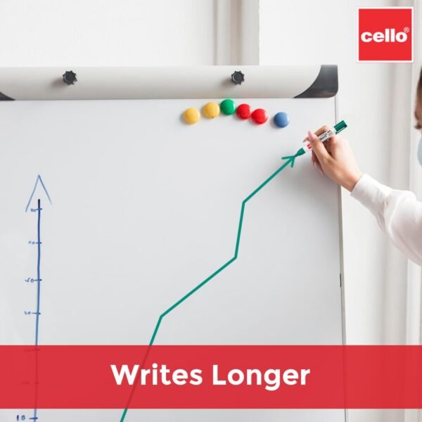 Cello Whitemate Whiteboard Markers | Set Of 4 Markers And 1 Duster | 4 Assorted Ink Colours | Bold Point Marker Pens With Easily Refillable And Erasable Ink | Writes Longer. - Image 3