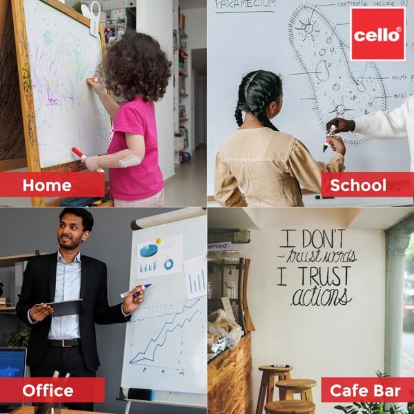 Cello Whitemate Whiteboard Markers | Set Of 4 Markers And 1 Duster | 4 Assorted Ink Colours | Bold Point Marker Pens With Easily Refillable And Erasable Ink | Writes Longer. - Image 5