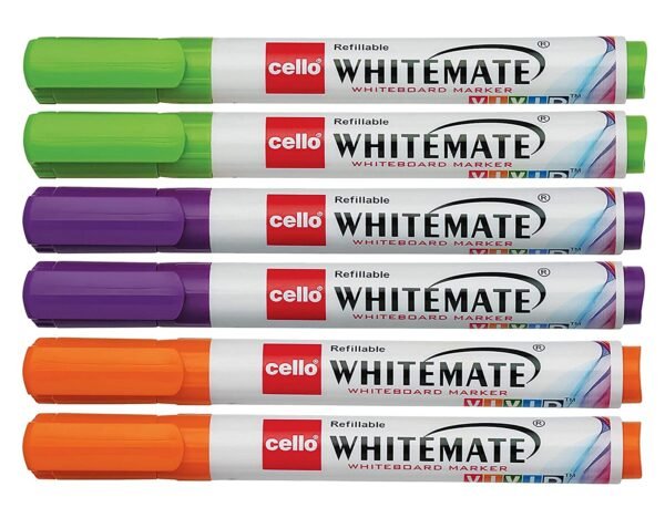 Cello Whitemate Whiteboard Vivid Markers | Set of 6 Pinpoint Ball Pen | Pack of 10 | Blue Ball Pens - Image 7