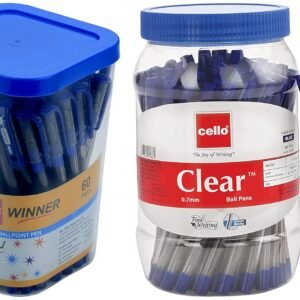 Cello Winner Ball Pen Set - Pack of 60 (Blue) (Assorted) Clear Blue Ball Pen Jar of 60 Units