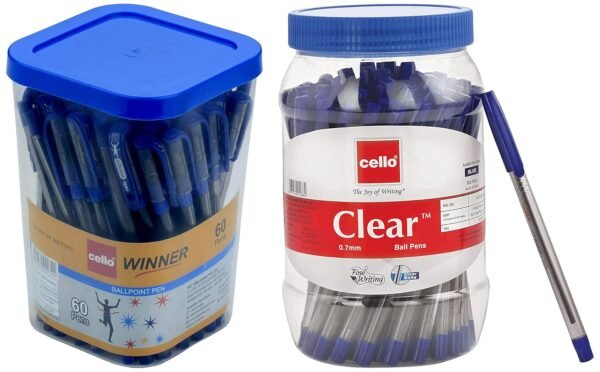 Cello Winner Ball Pen Set - Pack of 60 (Blue) (Assorted) Clear Blue Ball Pen Jar of 60 Units