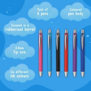 Cello Xeta Ball Pen |Pack of 6 Ink Colours | Multicolour Pens for Project Use | Colouring Pens for Mandala Art| Colouring pens for adults