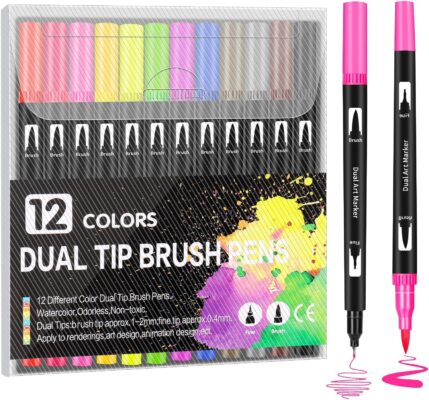Corslet 12 Pcs Dual Tip Brush Pens Felt Tip Pen Set 12 Colo…