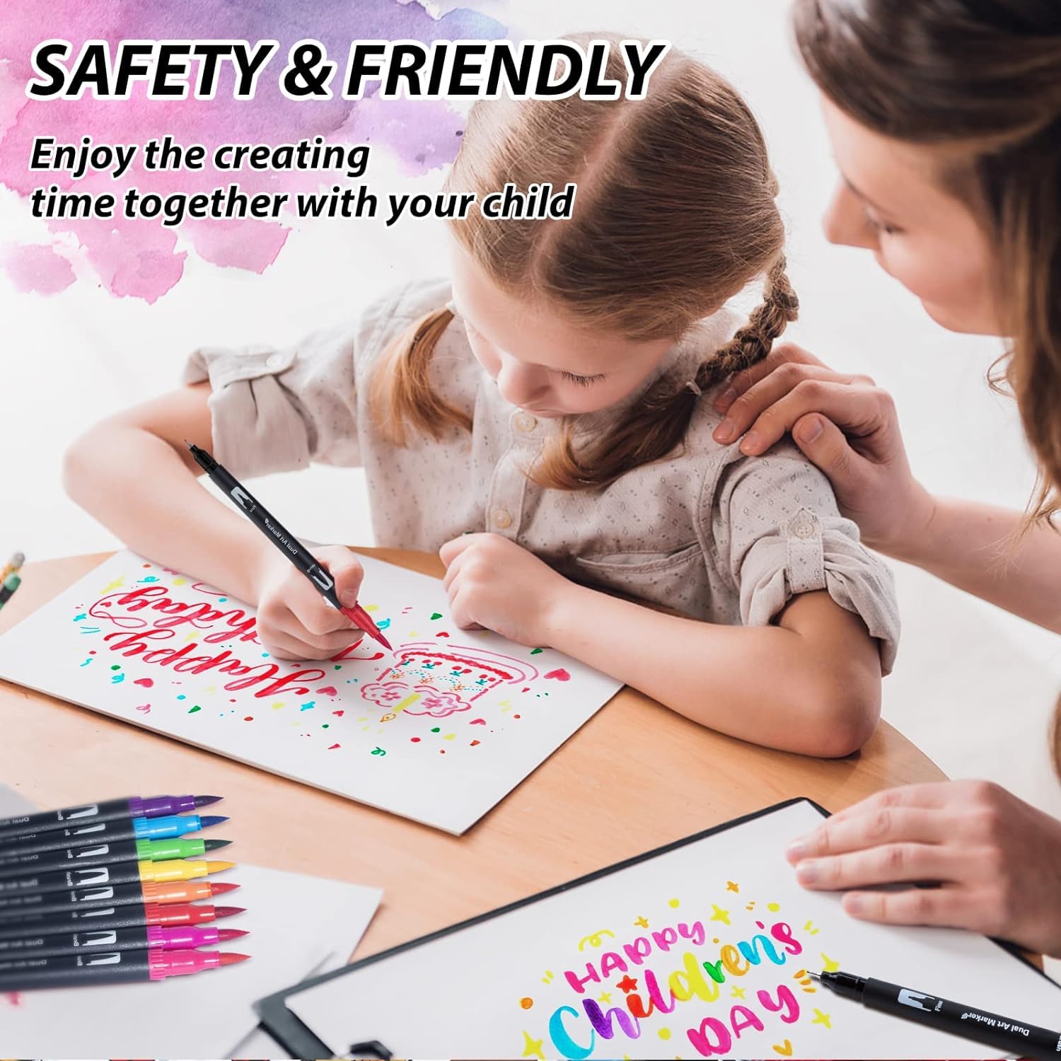 Corslet 12 Pcs Dual Tip Brush Pens Felt Tip Pen Set 12 Colors, Colouring Pens Art Markers for Kids and Adults, Colouring Book, Art Supplies Fineliner Tip Brush Marker for Drawing Sketching - Image 3