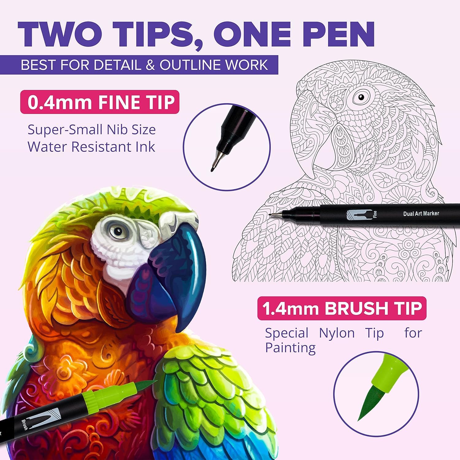 Corslet 12 Pcs Dual Tip Brush Pens Felt Tip Pen Set 12 Colors, Colouring Pens Art Markers for Kids and Adults, Colouring Book, Art Supplies Fineliner Tip Brush Marker for Drawing Sketching - Image 4