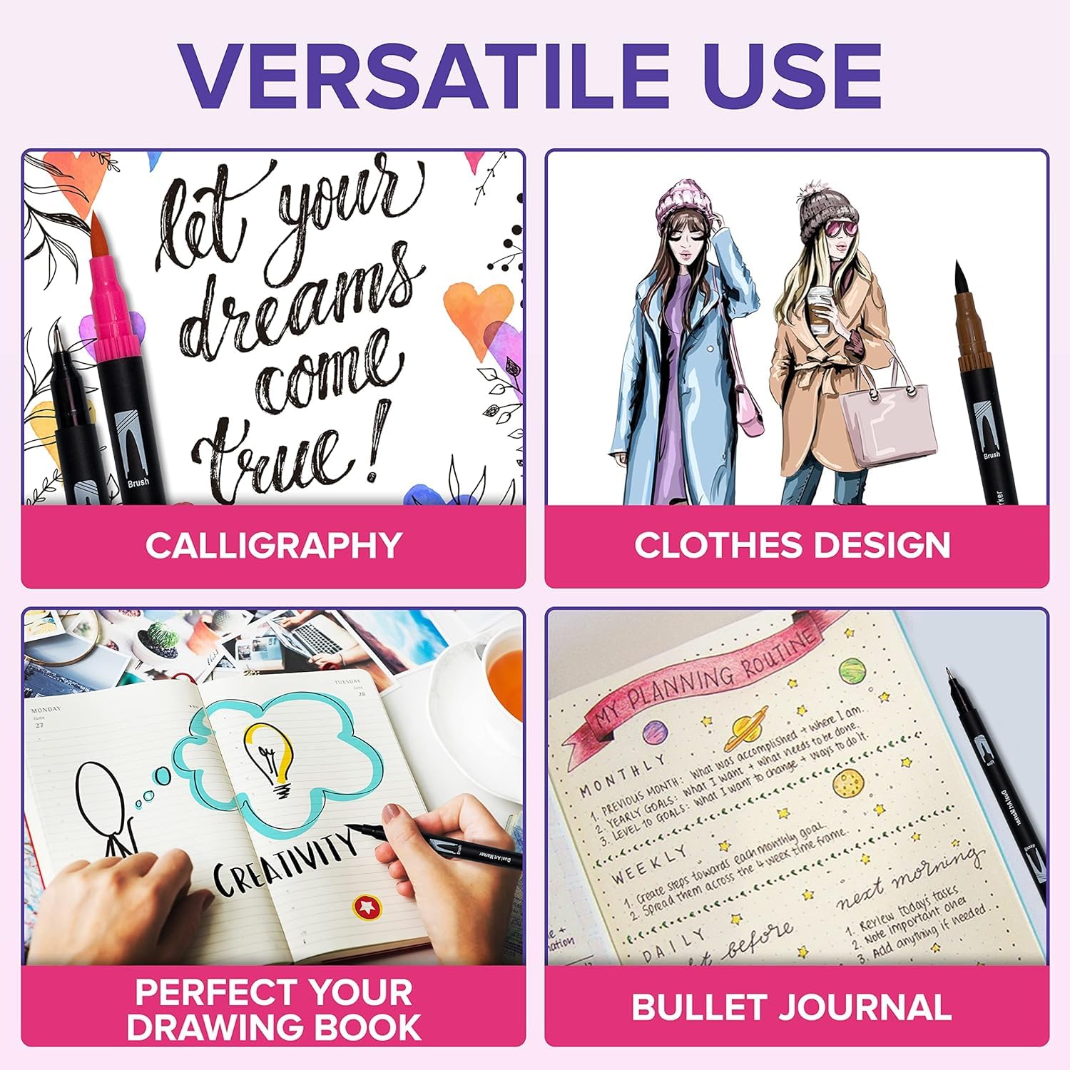 Corslet 12 Pcs Dual Tip Brush Pens Felt Tip Pen Set 12 Colors, Colouring Pens Art Markers for Kids and Adults, Colouring Book, Art Supplies Fineliner Tip Brush Marker for Drawing Sketching - Image 6