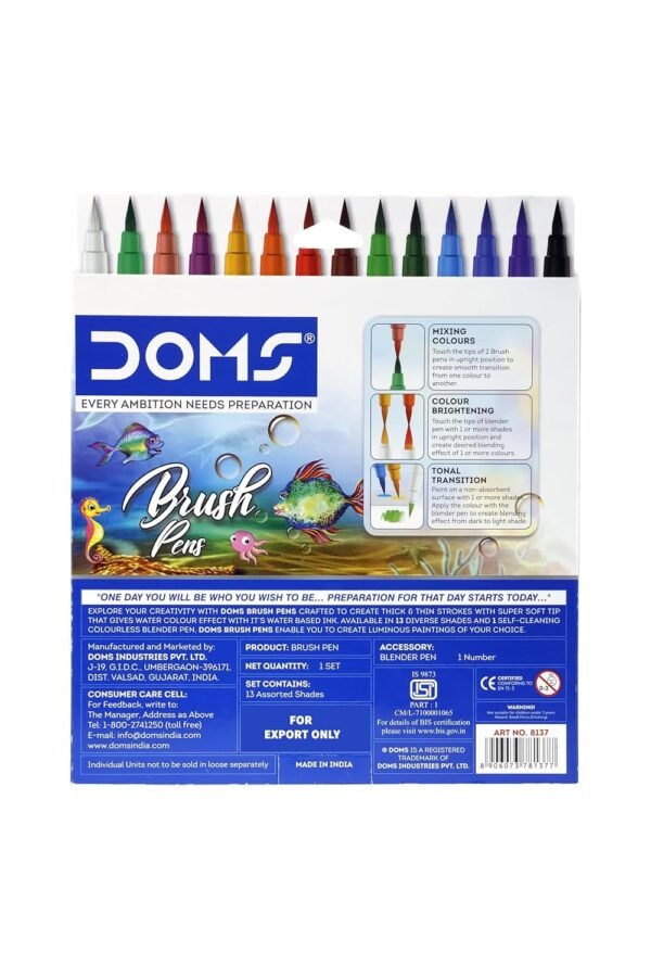 DOMS 14 Shades Brush Pen Box Pack | Super Soft Tip With Brilliant Colors | Water Based Ink Which Gives Water Color Effect | Pack Of 1, Multicolor