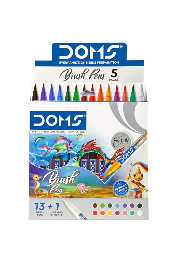DOMS 14 Shades Brush Pen Box Pack | Super Soft Tip With Brilliant Colors | Water Based Ink Which Gives Water Color Effect | Pack Of 1, Multicolor - Image 2