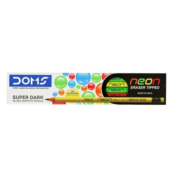DOMS Neon Rubber Tipped HB/2 Graphite Pencils Box Pack | Non-Toxic | Free Sharpner Inside The Box | Easy & Smooth Sharpening | Pack Of 10 Pencils - Image 4