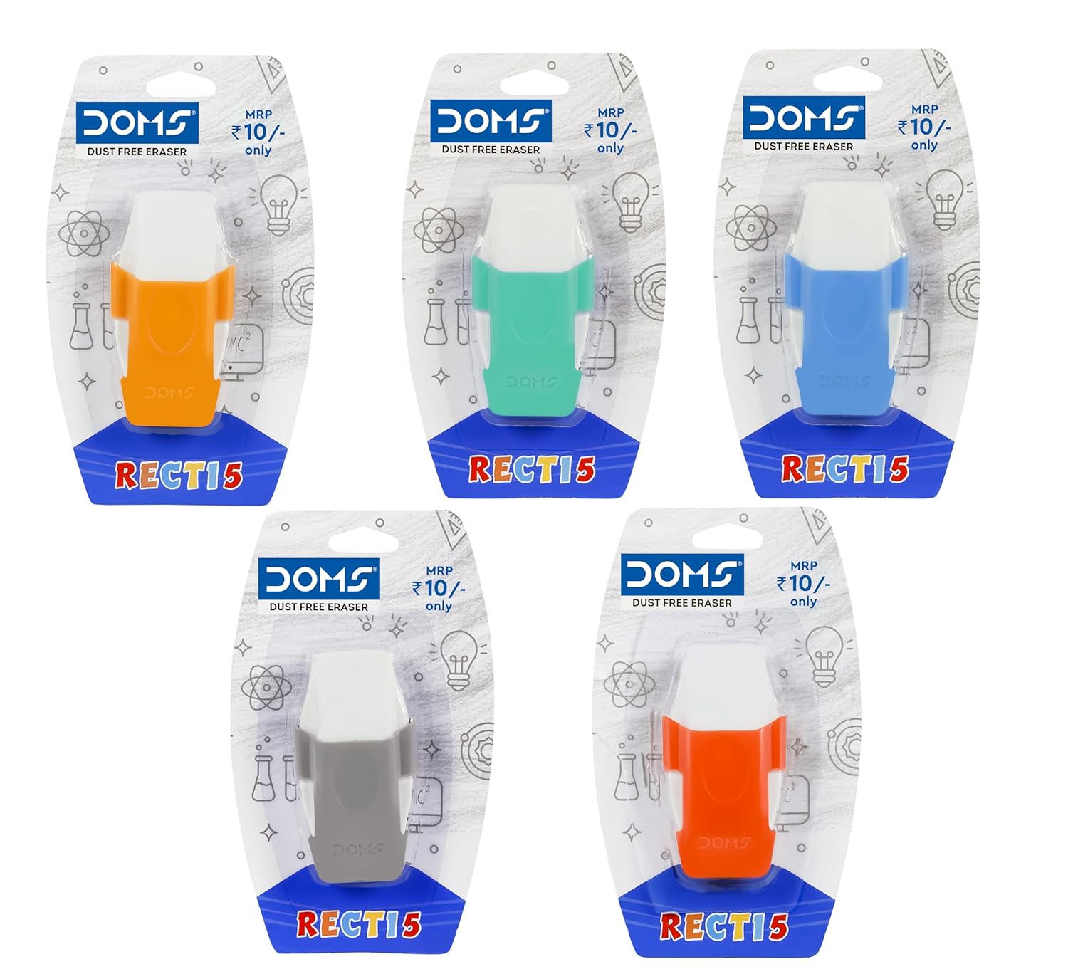 DOMS Non-Toxic Recti 5 Multicolored Dust Free Eraser Blister Pack | Ideal for School, Kids and Gifting Purpose | Pack of 10 - Image 3