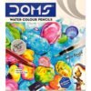 Doms Super Soft Hexagonal Pre-Sharpened Water Soluble Colour Pencils | Free Watercolor Paper, Sharpener & Water Brush | 3.3mm Watercolor Lead | 12 Shades | Pack of 1