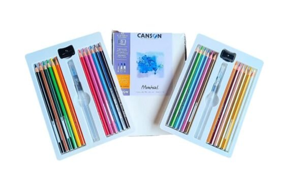 DOMS Super Soft Hexagonal Pre-Sharpened Water Soluble Colour Pencils | Free Watercolor Paper, Sharpener & Water Brush | 3.3mm Watercolor Lead | 12 Shades | Pack of 2