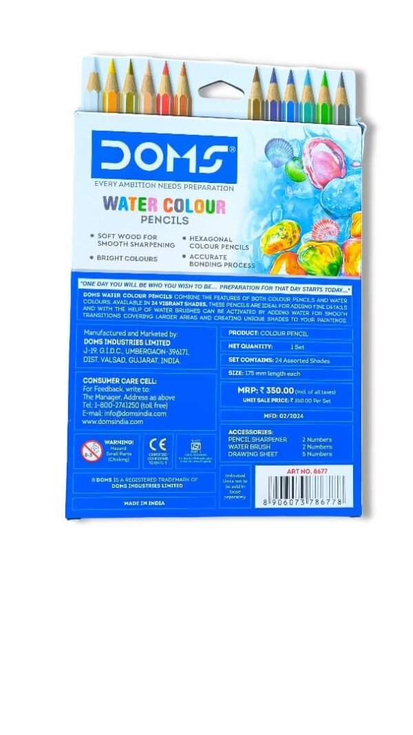 DOMS Super Soft Hexagonal Pre-Sharpened Water Soluble Colour Pencils | Free Watercolor Paper, Sharpener & Water Brush | 3.3mm Watercolor Lead | 12 Shades | Pack of 2 - Image 2