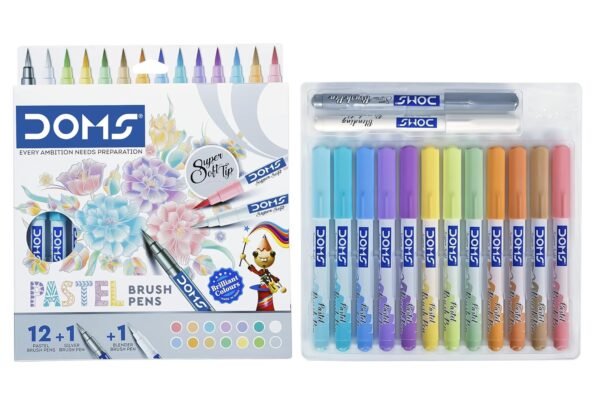 DOMS Super Soft Tip Pastel Shades Brush Pen Set | 12 Pastel Shades + 1 Silver Shade + 1 Blender | Ideal for Doodling, Illustrations, Calligraphy, Artists, Studenst & Professioanls | Pack of 2