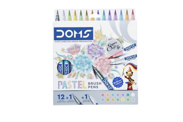 DOMS Super Soft Tip Pastel Shades Brush Pen Set | 12 Pastel Shades + 1 Silver Shade + 1 Blender | Ideal for Doodling, Illustrations, Calligraphy, Artists, Studenst & Professioanls | Pack of 2 - Image 2