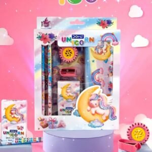 DOMS Unicorn Stationery Kit| Includes 1 Unicorn Compass Box,1 Sports Wheel Shape Eraser, 1 Sharpener, 2 Unicorn Pencils & 1 Pack of 12 Shades Wax Crayons| A Beautiful Gift for Children
