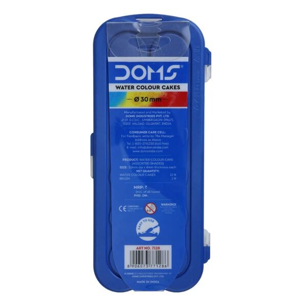 Doms 12 Shades 30mm Water Colour Cakes | Easy To Use Palette Lid | Organic Rich Colour Pigments | Free Brush Inside | Non-Toxic & Safe For Kids | Pack of 1 - Image 6