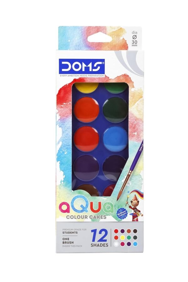 Doms 12 Shades 30mm Water Colour Cakes | Easy To Use Palette Lid | Organic Rich Colour Pigments | Free Brush Inside | Non-Toxic & Safe For Kids | Pack of 1 - Image 2