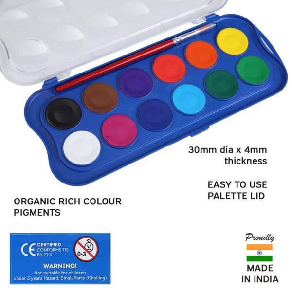 Doms 12 Shades 30mm Water Colour Cakes | Easy To Use Palette Lid | Organic Rich Colour Pigments | Free Brush Inside | Non-Toxic & Safe For Kids | Pack of 1 - Image 3