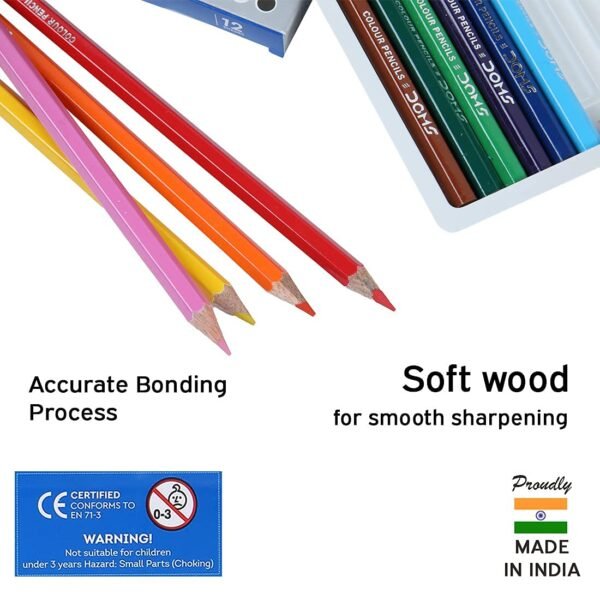Doms 12 Shades Color Pencils | Hexagonal Shaped Body For Comfortable Grip | Bright & Playful Colors | Free Sharpner With Each Pack | Non-Toxic & Safe For Childrens | Pack of 2 - Image 4
