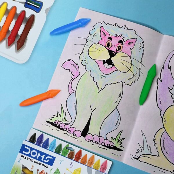 Doms 12 Shades Dommymate Plastic Crayons | Can Be Erased & Sharped | Keep Fingers Clean & Non Messy | Free Sharpner & Eraser Inside | Bright & Vibrant Colors | Pack of 1 - Image 5