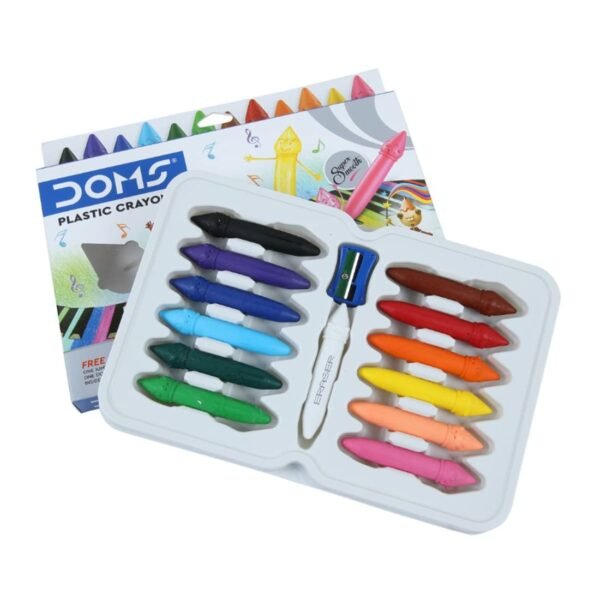 Doms 12 Shades Dommymate Plastic Crayons | Can Be Erased & Sharped | Keep Fingers Clean & Non Messy | Free Sharpner & Eraser Inside | Bright & Vibrant Colors | Pack of 1 - Image 6