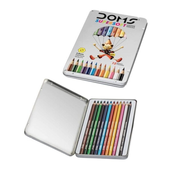 Doms 12 Shades Super Soft Color Pencils Flat Tin Box | Smooth Color Application | For Blending & Experimenting Different Art Strokes | Non-Toxic & Safe For Childrens | Pack of 1