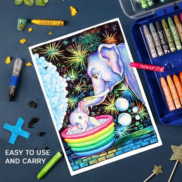 Doms 25 Shades Oil Pastels | Comes In Hard Plastic Case | Smooth Color Intermixing With Bright & Intense Colors | Free Pastel Holder, Sharpner & Scratching Tool Inside | Pack of 1 - Image 2
