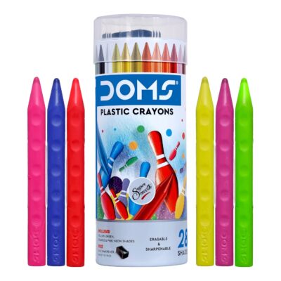 Doms 28 Shades Erasable Plastic Crayons Round Tin Box | Smo…