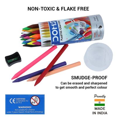 Doms 28 Shades Erasable Plastic Crayons Round Tin Box | Smo…