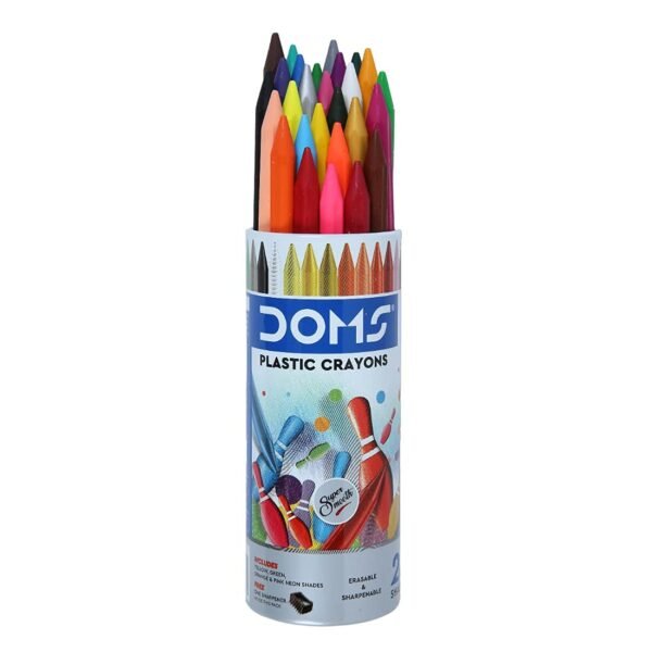 Doms 28 Shades Erasable Plastic Crayons Round Tin Box | Smooth & Even Shading | Bright & Playful Colors | Free Sharpner Inside | Non-Toxic & Safe For Childrens | Pack of 1 - Image 5