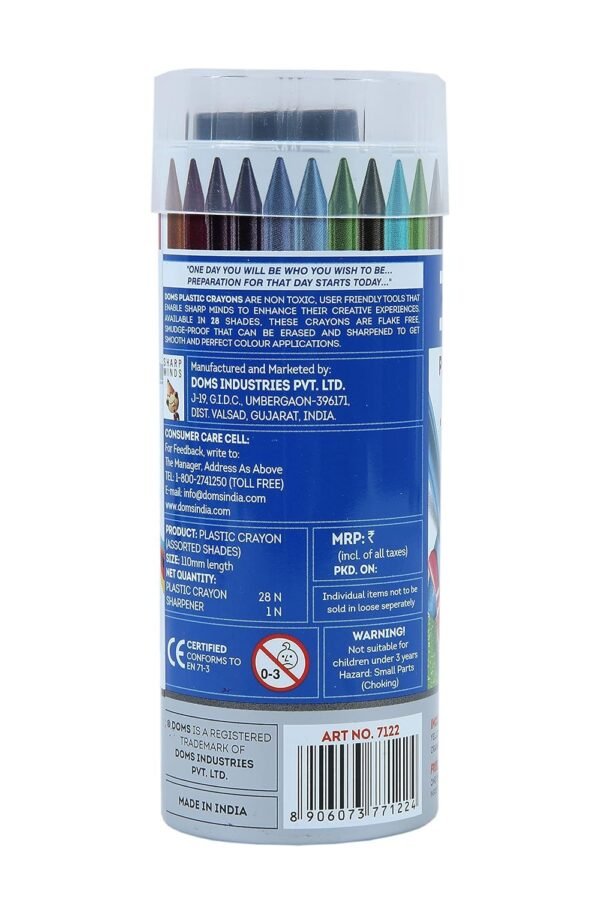 Doms 28 Shades Erasable Plastic Crayons Round Tin Box | Smooth & Even Shading | Bright & Playful Colors | Free Sharpner Inside | Non-Toxic & Safe For Childrens | Pack of 1 - Image 6