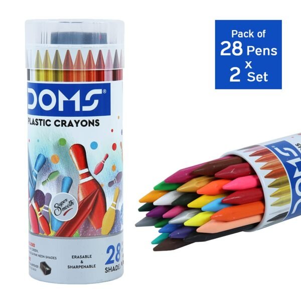 Doms 28 Shades Erasable Plastic Crayons Round Tin Box | Smooth & Even Shading | Bright & Playful Colors | Free Sharpner Inside | Non-Toxic & Safe For Childrens | Pack of 2 - Image 3